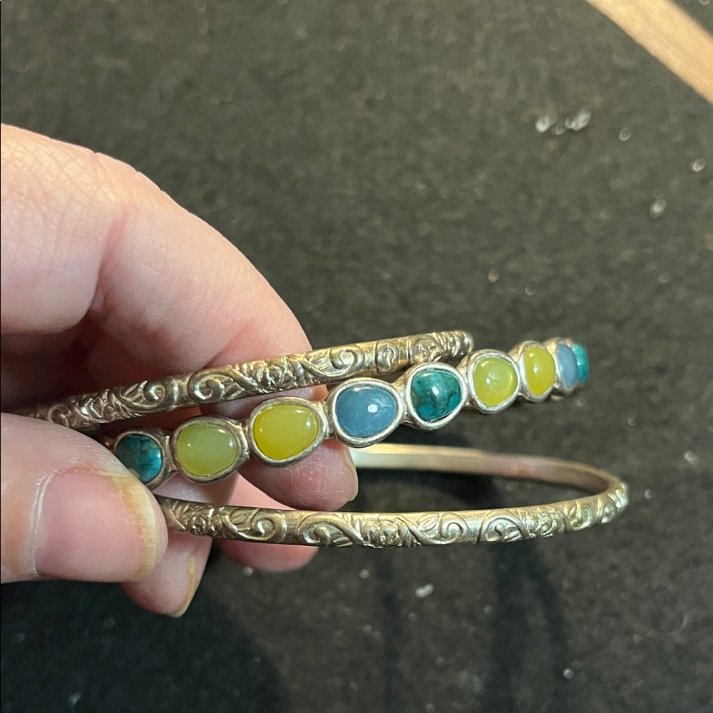 Monet Silver and Blue-Green Stone Bracelets